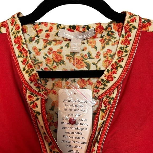 Woman Within Boho Floral & Leaf Print Lightweight Button Down Tunic Top NWT - Picture 9 of 16